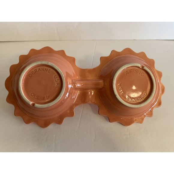 California Pottery Doranne Double Bowls With Handle Mid Century USA Vintage - Picture 6 of 10